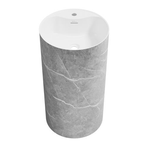 Раковина акриловая Wellsee Chalice Perfection 230625000 45х45 напольная цвет серый мрамор/белый 1 отверстие под смеситель