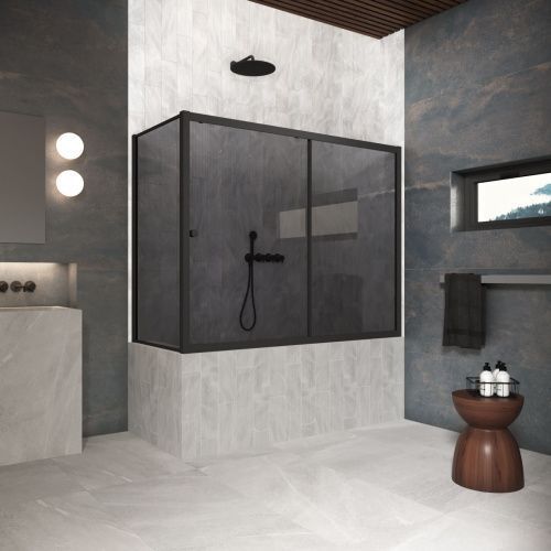 Душевая шторка на ванну Vegas-Glass ZV+ZVF Protec ZV+ZVF Protec 150*90 02М 07 150х140 стекло тонированное профиль черный ориентация универсальная