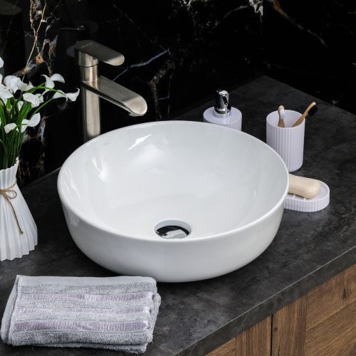 Раковина из сантехнического фарфора Melana 78115-805 42х42 накладная цвет белый без отверстий под смеситель