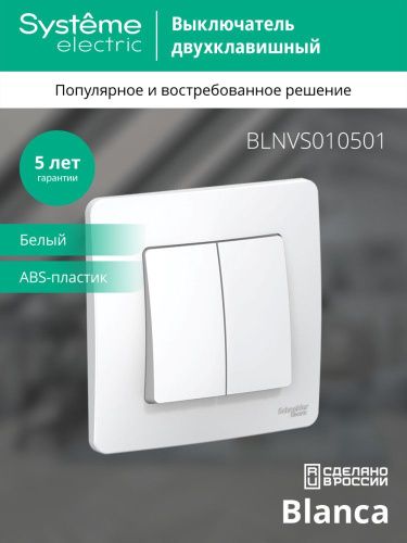 Выключатель 2-клавишный 10А Systeme Electric Blanca (Бланца) BLNVS010501 - фото 4