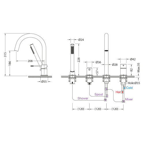 Смеситель Timo Saona 2320/19Y на борт ванны розовое золото - фото 2