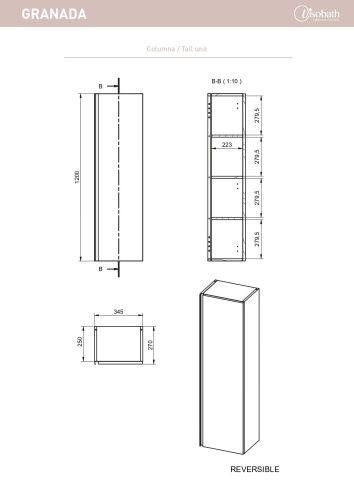 Шкаф-пенал Visobath Granada 86793/Ceniza 35х27х120 подвесной цвет темно-серый - фото 3