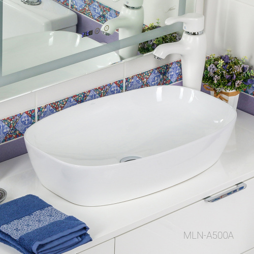 Раковина из сантехнического фарфора Melana A500A-805 60х38 накладная цвет белый без отверстий под смеситель - фото 4