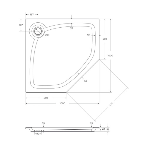 Душевой поддон Cezares TRAY-S-P-100-56-W 100х100 искусственный мрамор белый без ножек - фото 2