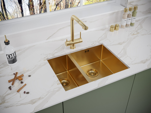 Кухонная мойка Paulmark GERBERG 59/2S UNI PM225944-BGR 34х39 цвет брашированное золото поверхность матовая - фото 3