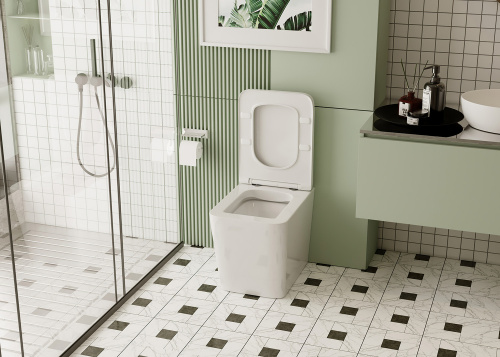 Унитаз приставной Abber Rechteck AC1211 белый с сиденьем микролифт безободковый каскадный смыв - фото 4