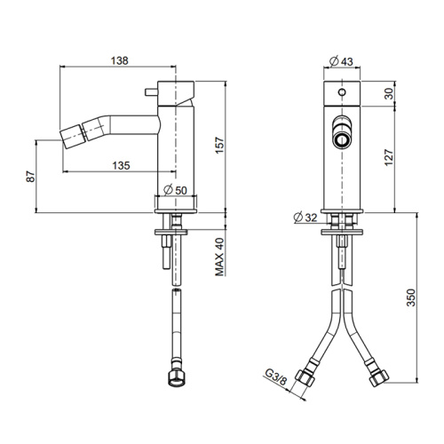 Смеситель QuadroDesign Source 1235AS на биде нержавеющая сталь - фото 2