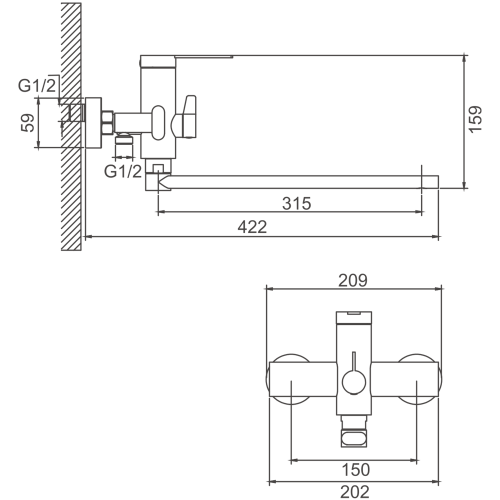 Смеситель для ванны и душа BELZ B22813-7 настенный черный - фото 2
