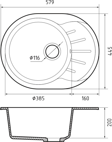 Кухонная мойка Granfest Rondo R-580L песочный 58х45 цвет бежевый поверхность матовая - фото 3