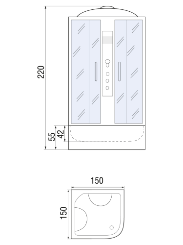 Душевой бокс River TEMZA 150/150/55 TH (10000000742) 150х150 - фото 2
