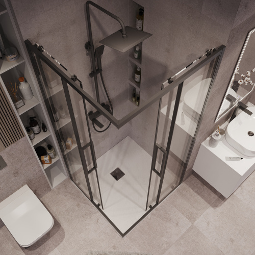 Душевой уголок Grossman Cosmo 300.K33.02.1010.21.00 100х100 стекло прозрачное профиль черный матовый без поддона - фото 4