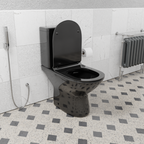 Унитаз напольный с бачком CeramaLux 9126-18 черный глянцевый с сиденьем микролифт безободковый каскадный смыв - фото 2