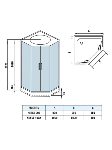 Душевая кабина WeltWasser WW500 NESSE 1002 (10000003281) 100х100 с крышей ориентация универсальная - фото 2
