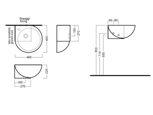 Раковина из санфаянса Hatria YOU&ME Y0H701 46х46 подвесная цвет белый 1 отверстие под смеситель - фото 3