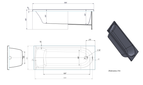 Ванна акриловая Timo MIKA MIKA1870 180х70 пристенная прямоугольная без каркаса - фото 2