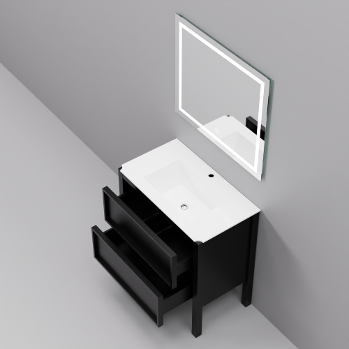 Тумба с раковиной+зеркало Art Decco Elisa (Элиса) AES08F78S2M0 80x45x85 напольная цвет черный дуб - фото 4