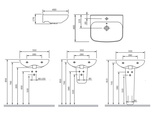 Раковина из сантехнического фарфора Am.Pm Like C804221WH 55х46 подвесная цвет белый глянцевый 1 отверстие под смеситель - фото 5