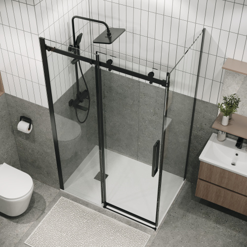 Душевая перегородка Grossman Classic 200.K33.04.80.21.00 80х195 стекло прозрачное профиль черный матовый - фото 5