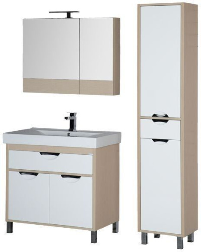 Комплект мебели: тумба с раковиной 92x48x87 + зеркало-шкаф Aquanet Гретта 00172721 напольный цвет белый/светлое дерево - фото 3
