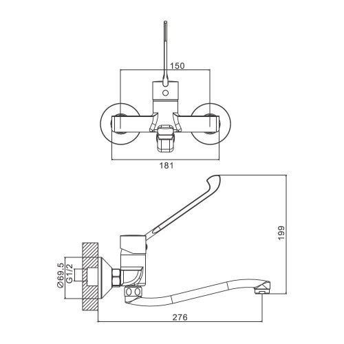 Смеситель для ванны и душа BELZ B79019-3 настенный оружейная сталь - фото 2