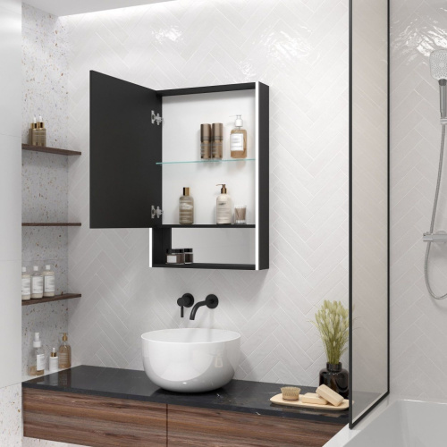 Зеркало-шкаф Art&Max Foggia AM-Fog-600-800-1D-L-DS-F-Nero 60х14х80 подвесной цвет черный - фото 3