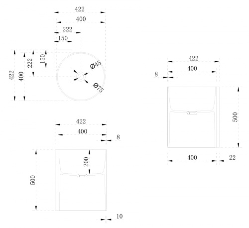 Раковина из искусственного камня Abber STEIN AS2625 42х42 подвесная цвет белый матовый без отверстий под смеситель - фото 5