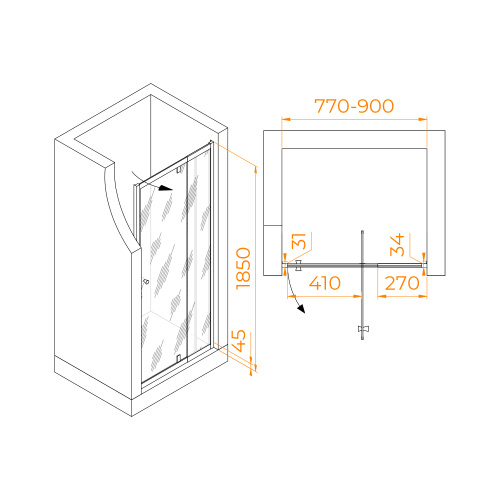 Душевая дверь RGW Passage 41080208-11 80х185 стекло прозрачное профиль хром глянцевый - фото 2