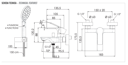 Смеситель для ванны Remer Energy EY02 настенный хром - фото 2