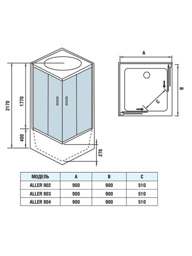 Душевая кабина WeltWasser WW500 ALLER 902 (10000003255) 90х90 с крышей ориентация универсальная - фото 2