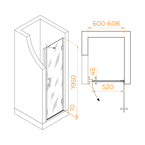 Душевая дверь RGW Hotel 350601106-14 60х195 стекло прозрачное профиль черный - фото 5