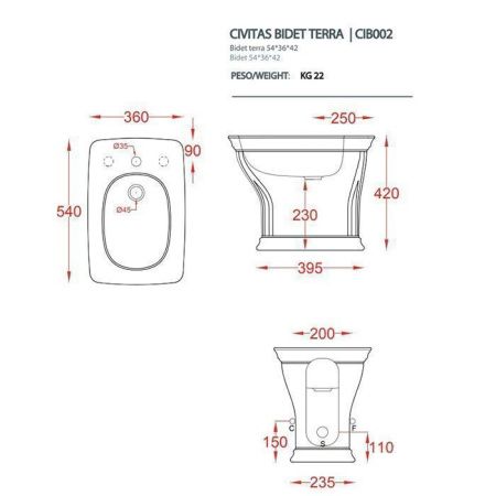 Биде напольное Artceram CIVITAS CIB002 34 00 цвет серый