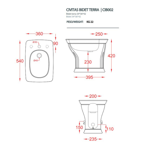 Биде Artceram CIVITAS CIB002 34 00 напольное - фото 2