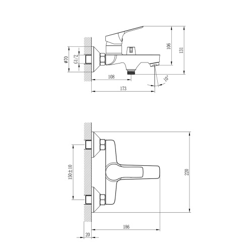Смеситель для ванны Rossinka RS29 RS29-31 настенный хром - фото 2
