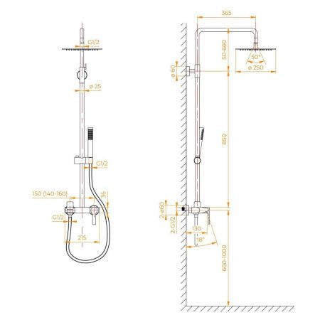 Душевая стойка RGW Shower Panels 51140131-06 настенная цвет золото