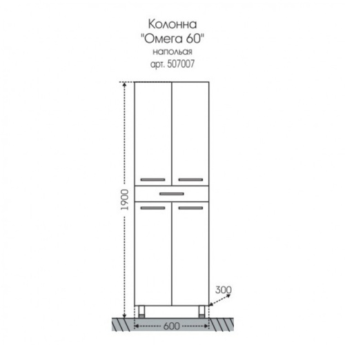 Шкаф-пенал СанТа Омега 507007 60х30х180 напольный цвет белый - фото 2