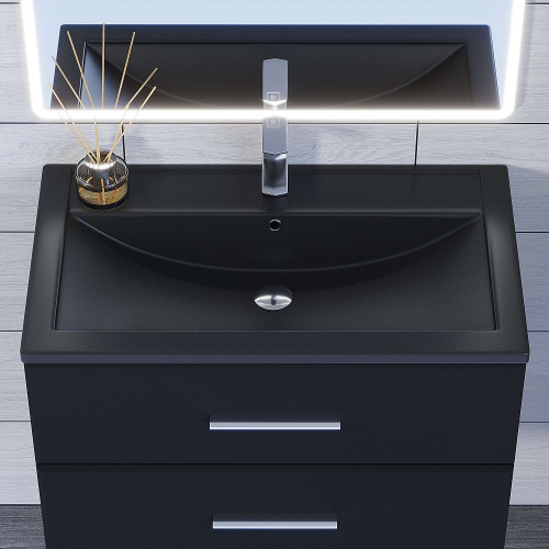 Раковина из искусственного камня Uperwood Foster Quartz 291030039 80х46 полувстраиваемая цвет черный - фото 3