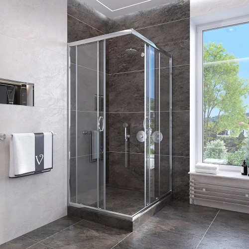 Душевой уголок Veconi Rovigo RV113-80-01-C4 80х80 стекло прозрачное профиль хром глянцевый без поддона - фото 2