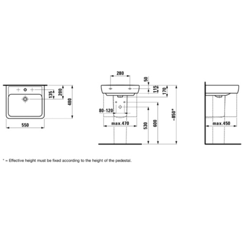 Раковина керамическая Laufen Pro 55 см 8.1895.1.000.104.1 подвесная цвет белый 1 отверстие под смеситель - фото 2