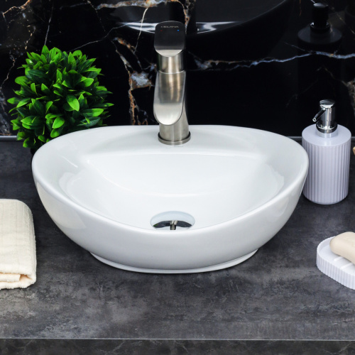 Раковина из сантехнического фарфора Melana 7167-805 60х39 накладная цвет белый 1 отверстие под смеситель - фото 3