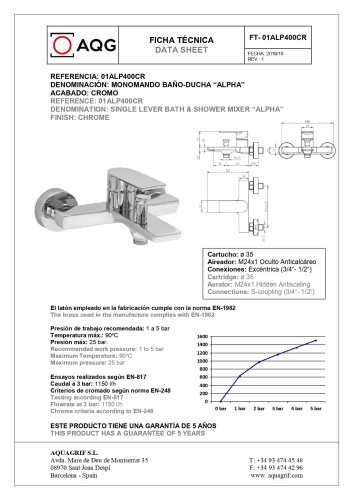 Смеситель для ванны AQG Alpha 01ALP411CR настенный хром - фото 2