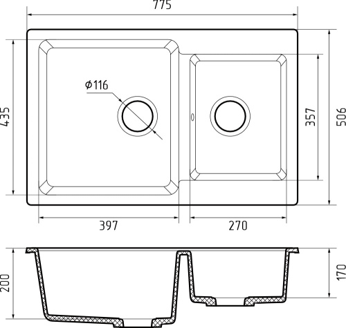Кухонная мойка Granfest Practik P-780K топаз 78х51 цвет серый поверхность матовая - фото 3