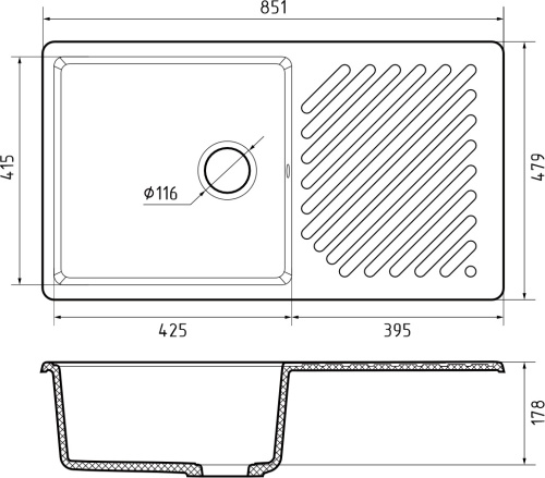 Кухонная мойка Granfest Quarz 53 серый 85х48 цвет серый поверхность матовая - фото 3