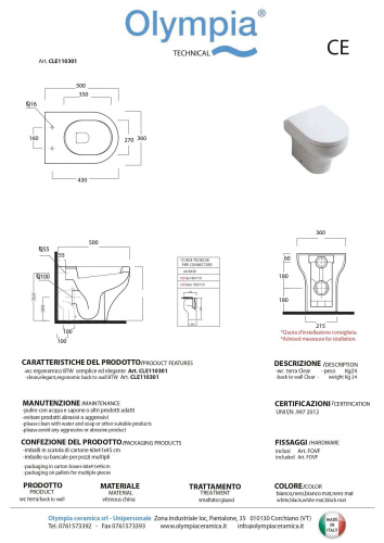Чаша унитаза приставная Olympia Clear CLE1103R11 цвет белый матовый без сиденья безободковая - фото 2