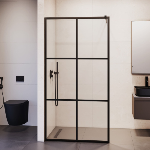 Душевая перегородка RGW Walk In 32101110-84 100х200 стекло с рисунком профиль черный - фото 3