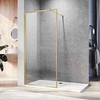 Душевая перегородка Veconi Korato KR81G-120-01-C8 120х200 стекло прозрачное профиль золото брашированное