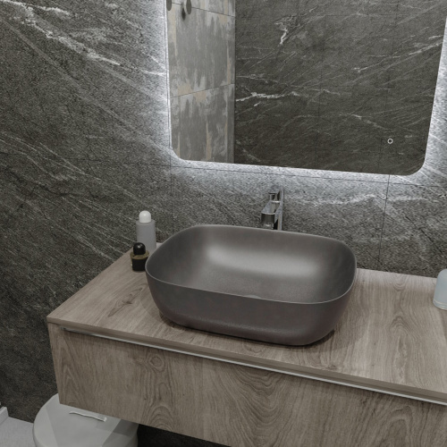 Раковина из сантехнического фарфора Teymi Solli T50391 49х40 накладная цвет серый без отверстий под смеситель - фото 5