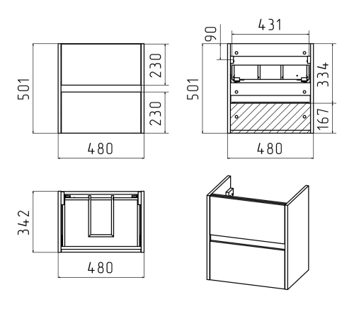Тумба под раковину Misty Алиса Э-Али01050-011П2Я 48х34х50 подвесная - фото 5