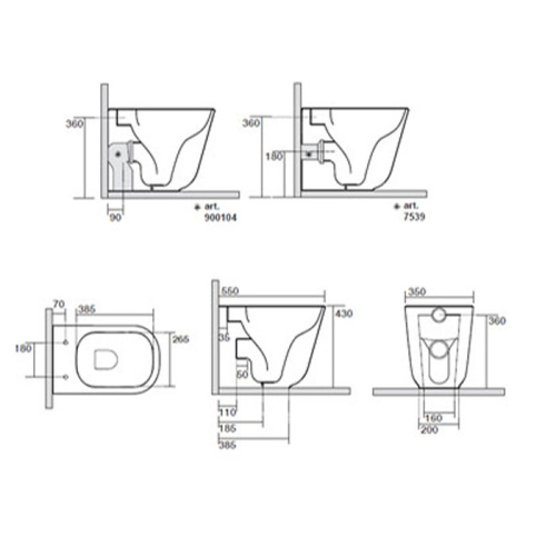 Чаша унитаза приставная Kerasan Tribeca 511831 цвет черный матовый без сиденья безободковая душевой смыв - фото 2