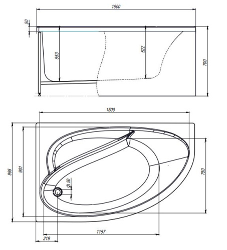 Ванна акриловая гидромассажная Timo IVA IVA1610L-KTIVA16-SPV1505-T-CM-T-BM-T-CT-FPIVA16L 160х100 пристенная асимметричная с каркасом - фото 2