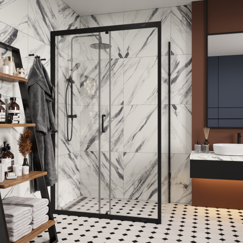 Душевой уголок Cerutti SPA GLORIA120B 80х120 стекло прозрачное профиль черный без поддона - фото 5